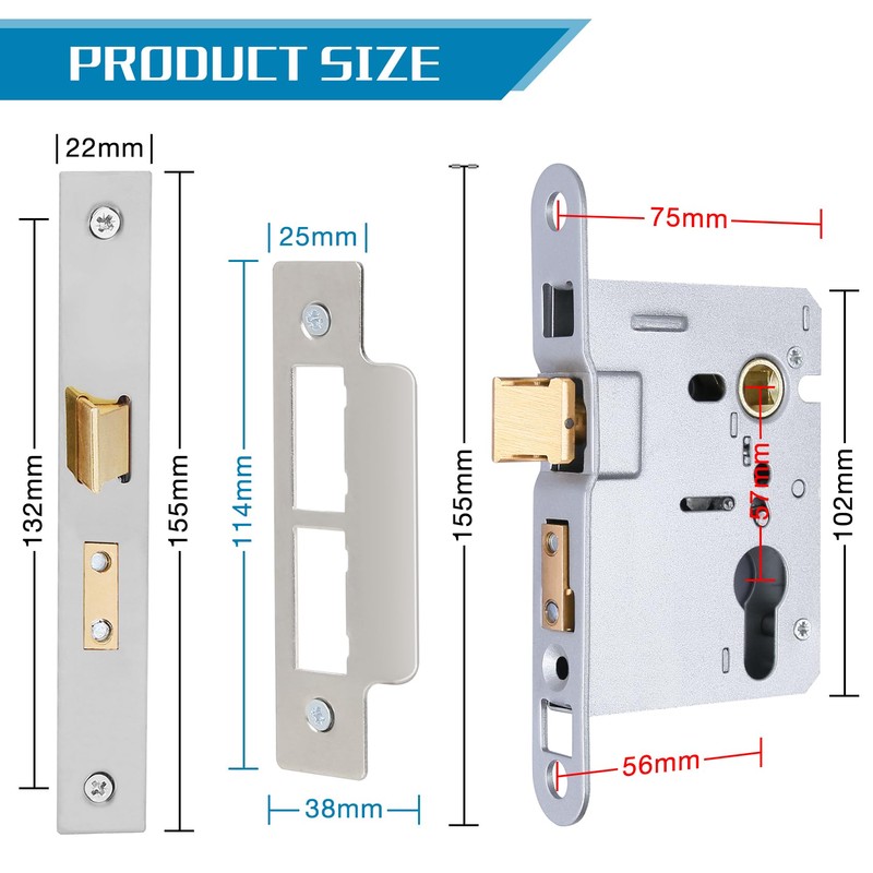 DIDA® Polished Chrome Euro Barrel Sashlock 75mm, Euro Sash Lock