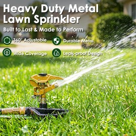 FANHAO Heavy Duty Pulsating Impact Sprinkler with Metal Base, 100% Metal 360° Adjustable Garden Sprinkler, Covers Up to 5,800 sq Ft, Large Coverage Lawn Sprinkler System for Garden, Yard, Flower Bed