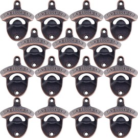 HAIICEN Retro Bottle Cap Opener Mountable - Stationary Wall Beer Bottle Opener Antique Copper - Cooler Mount Beer Bottle Top Opener Bulk Open Here (15 PCS)