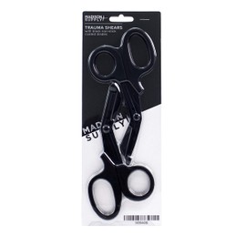 Madison Supply Medical Scissors, EMT and Trauma Shears - 7.5 Inch Premium Quality Stainless Steel Bandage Scissors - Fluoride-Coated with Non-Stick Blades - 2 Pack (Black)