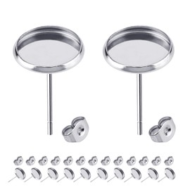 BEADNOVA Stud Earring Kit 30pcs Blank Stud Earring 12mm Stainless Steel Cabochon Setting Ear Post with Stainless Steel Backs for Cabochon Resin DIY Earstud Making (12mm, 30pcs)