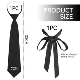 Calkkrer 2 Pieces Ties Women, Adjustable Tie for Girls, Silk Look Shiny Pre-Tied Elastic Band, Long Tie JK Uniform Tie