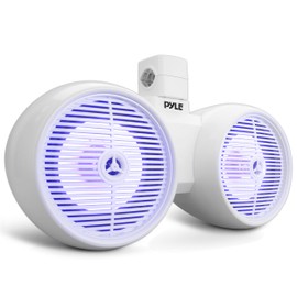 Pyle Dual Bluetooth Off-Road Speakers - 8” 300W 2-Way Marine Waterproof Wakeboard Tower Sound System w/LED Light, Full Range Outdoor Stereo Speaker for Car ATV Jeep Boat, Includes Brackets (White)
