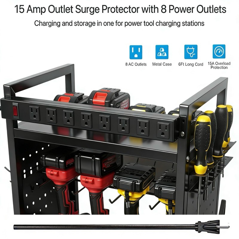 zsttion Power Tool Organizer Cart with Charging Station, 4-Tier Rolling