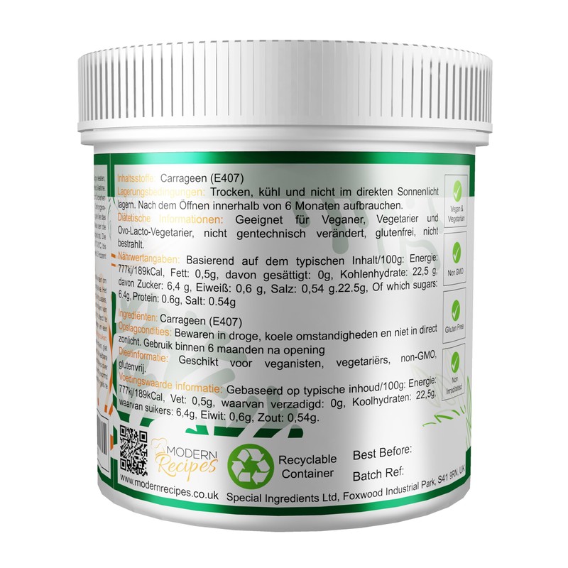 Special Ingredients Kappa Carrageenan Powder, 500 g, Highest Quality, Vegan,