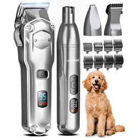 oneisall Dog Clippers for Grooming Thick Hair Coats, Low Noise Dog Grooming Kit Waterproof, 3 Speeds Cordless Pet Nail Grinder, Stainless Steel Dogs Paw Trimmer with Ceramic Blade for Pet