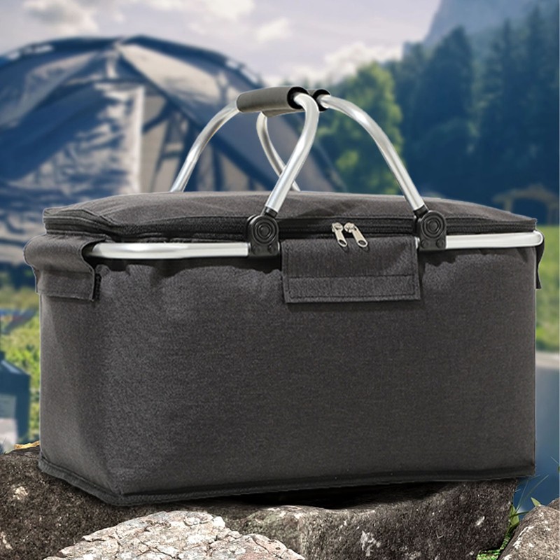 Picnic Bag Foldable Picnic Basket Insulated Comfortable Handle Ice Pockets