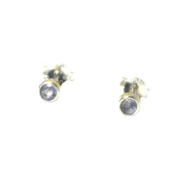 Small Round Blue TANZANITE Sterling Silver Stud Earrings 925-3 mm
