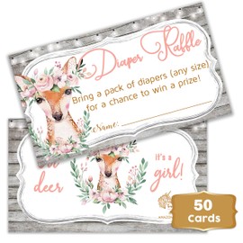 Oh Deer! Boho Floral - Baby Shower Floral Diaper Raffle Tickets (50 Count) | Girl Baby Shower Game | Rustic Pink Flowers Diaper Raffle Tickets for Baby Shower | Fun Baby Shower Activities