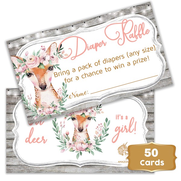 Oh Deer! Boho Floral - Baby Shower Floral Diaper Raffle Tickets (50 Count) | Girl Baby Shower Game | Rustic Pink Flowers Diaper Raffle Tickets for Baby Shower | Fun Baby Shower Activities