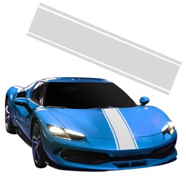 Car Bonnet Strip Sticker, Car Racing Body Side Stripes Sticker Skirt Roof Hood Bumper Strip Sticker Vinyl Strip Decoration for Cars SUV Truck Off-Road Vehicles, Silver