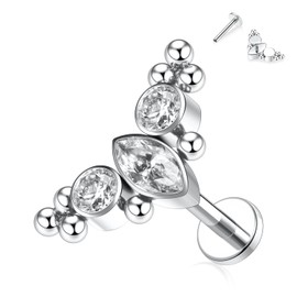 hengkaixuan 16G G23 Titanium Flatback Labret Studs, Internal Thread Lip Studs, Tragus Piercing, Monroe, Medusa Lip Piercing, Silver Lobe Cartilage Conch Earring Jewellery, 6 / 8 / 10 mm, Metal