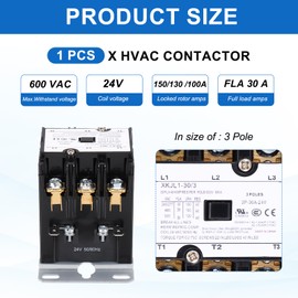 DMiotech HVAC Contactor, 3 Pole FLA 30 Amps 24V Coil Air Conditioner Contactor Compressor Condenser Motor AC Definite Purpose Contactor, UL Listed
