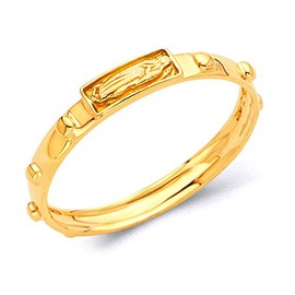 14k Yellow Gold 2mm Religious Rosary/Rosario Eternity Band - Size 9