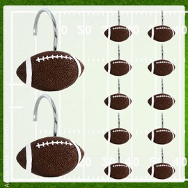 CTOHN 12-Piece Football Shower Curtain Hooks, Cute Sports Rugby Stainless Steel Decorative Shower Hangers Rings for Bathroom Decor