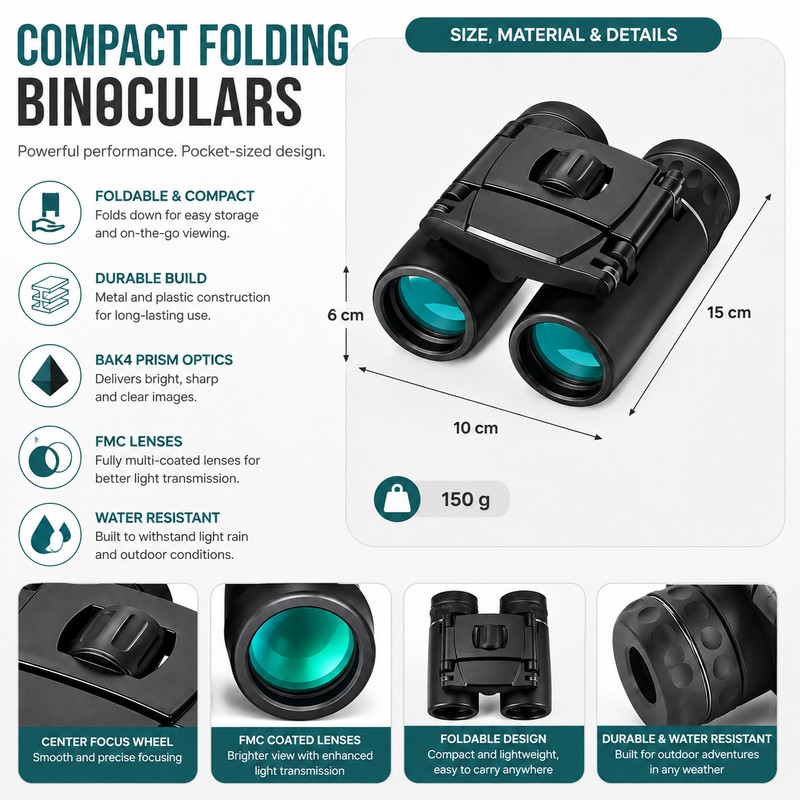 40×22 Compact Binoculars for Outdoor Viewing – BAK4 FMC Foldable