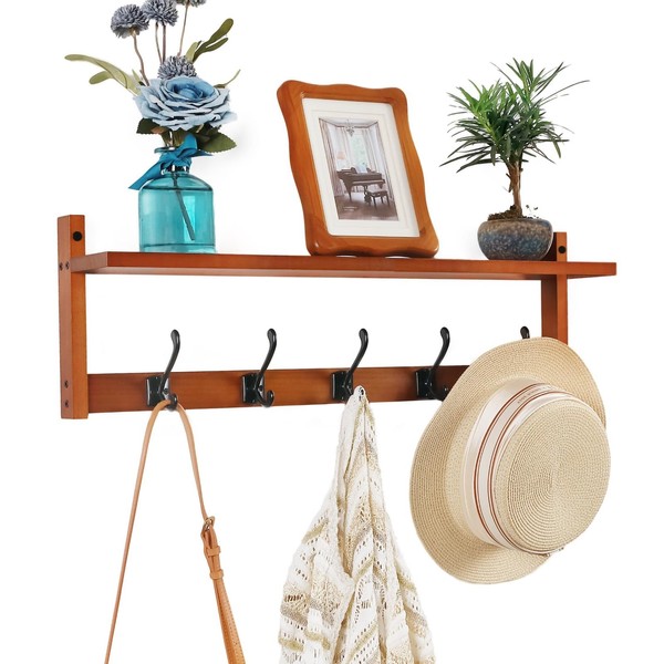 Exper City Coat Rack Wall Mount with Shelf, 26IN Wooden
