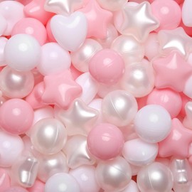 GOGOSO Ball Pit Balls,Plastics Balls for Ball Pit, Stars Hearts Shape for PastelBall for Toddlers Kids, Pink Pear White,100pcs