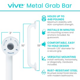 Vive Grab Bar for Bathtubs and Showers - Handicap Bathroom Safety Handrail for Elderly - Wall Senior Rail Handle for Tub, Toilet, Bath