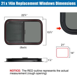 OUTPRIZE Horizontal RV Window, 21" W x 14" H Tinted Sliding RV Window with Net Screen and Trim Ring, Suitable for 15/16" or 1-3/8" and Slightly Thicker Up to 1/16" Walls, DOT Approved