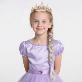 Purple Crown & 20 Mini Purple Flower Hair Clips Crystal Princess Tiaras Queen Crowns for Women Girls Bridal Hair Accessories for Birthday Party Wedding Prom Cosplay