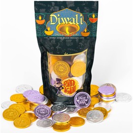 Diwali Chocolate Coins – 1 lb Bag of Belgian Milk Chocolate in Bright Foils – Elegant Diwali Designs, Resealable Packaging – Foiled Again!