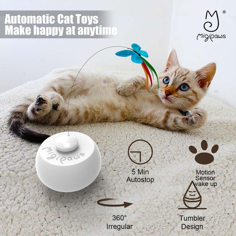 Migipaws Interactive Cat Toys, Butterfly & Feather Kitten Toy,Automatic Spinning