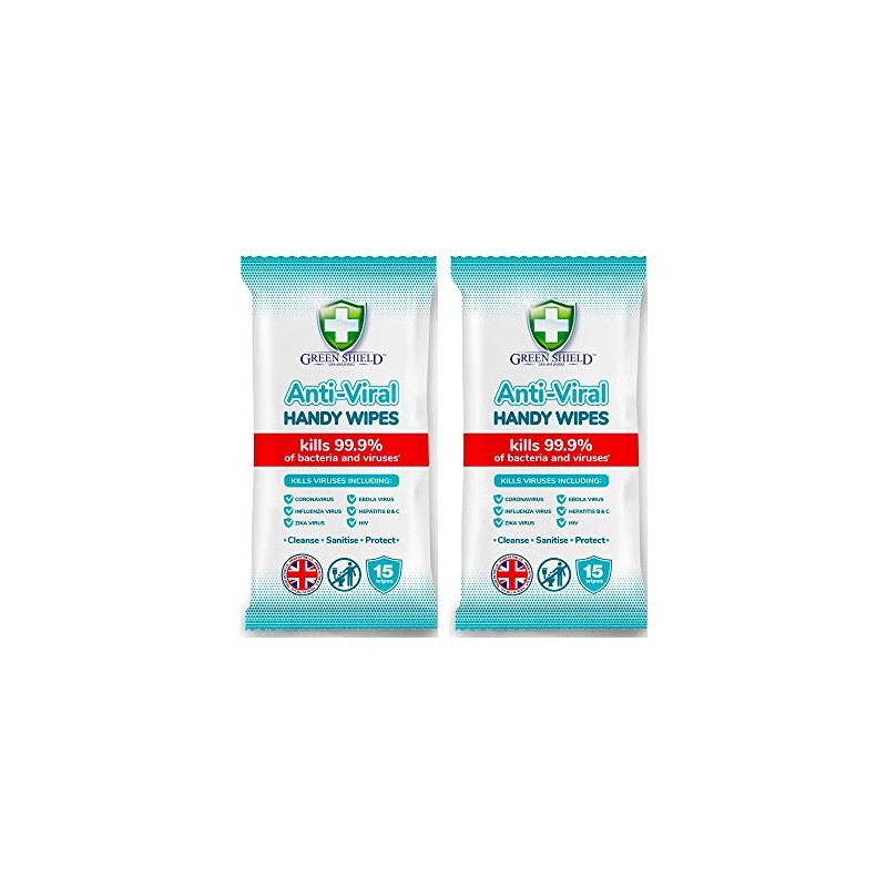 GreenShield Anti-Viral Handy Wipes 15's Kills 99.9% of Bacteria (2