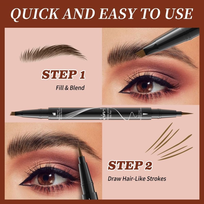 Waterproof Dual-Ended Brow Pencil with 4-Prong Comb & Microblade Tip