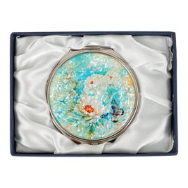 February Mountain Mother of Pearl Compact Mirror – Dual Magnification Gift for Women, Mom, Sister – Birthday or Christmas Idea (1, SkyBlue Butterfly)