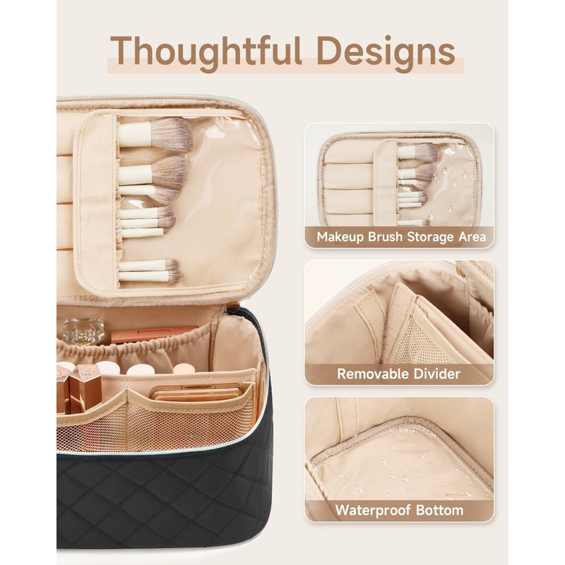 Prite Makeup Bag, Large Capacity Portable Travel Cosmetic Bag, Waterproof