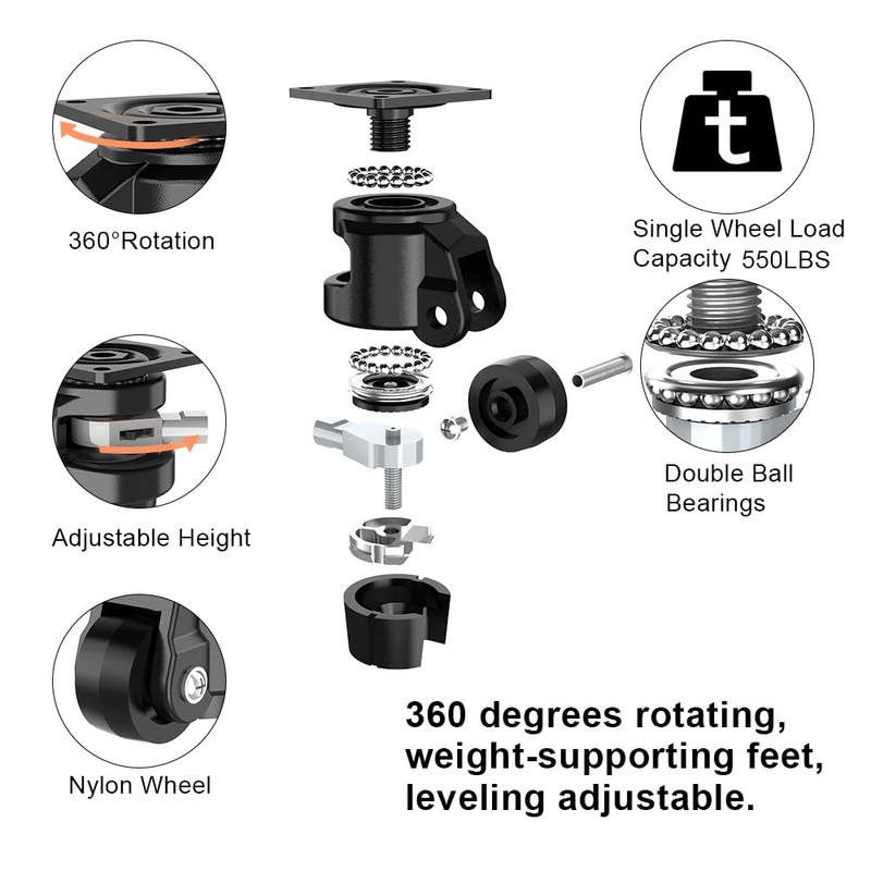 Trollastor Leveling Casters Heavy Duty with Ratchet Handle Design Total