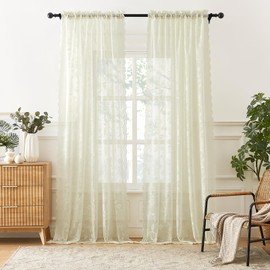 SEEKRIGHT Ivory Lace Curtains 63 Inch Length 2 Panels Set Vintage Floral Curtains for Living Room Bedroom Rod Pocket Light Filtering Cream Lotus Flower Lace Fabric Curtain French Window Decor, 52x63