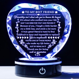 Best Friend Birthday Gifts for Women Crystal Heart Gifts for Best Friend with Colorful LED Base Friendship Gifts for Female Friend BFF Gift for Her, Bestie Gifts on Valentine's Day Christmas