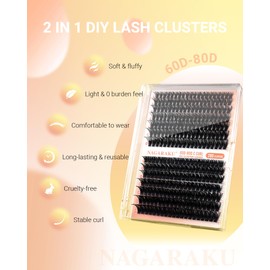 NAGARAKU Lash Clusters, 280pcs 60D&80D DIY Cluster Lashes Individual Cluster Eyelash Extensions Volume False Eyelash Thin Band Lash (Black, 0.07C, 9-15mm)