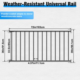 Aluminum Railing Kit, Indoor & Outdoor Railing for Deck, Guard Rail Kit Universal for Wooden Stairs Rails, Concrete Steps & Porch & Deck, Easy to Install, Not Include Post(36in, 6ft)