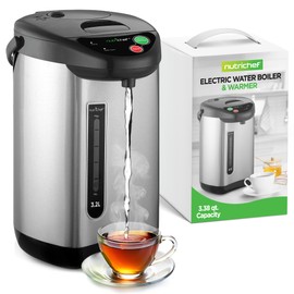 NutriChef Hot Water Urn Pot 3.38 QT, Insulated Stainless Steel Hot Water Dispenser & Boiler, Auto & Manual Dispense, Safety Lock, Electric Kettle