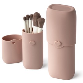 zoka - Soporte para brochas de maquillaje, portátil, de silicona, para viajes, organizador de brochas de maquillaje, Rosa (Blush), Cierre integrado