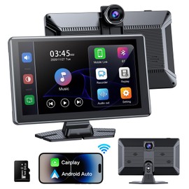 Portable Wireless Carplay Screen, PBYRD 9" Touchscreen with 4K HD Front Camera, Car Stereo with Apple Carplay & Android Auto, Mirror Link/Voice Control/Bluetooth/GPS Navigation-1