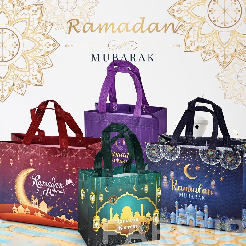 8PCS Ramadan Mubarak Reusable Gift Bags, Assorted Sizes Treat Bags