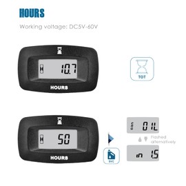 HonorMeet Digital DC 12 V 24 V 36 V 48 V 60 V Operating Hour Counter, Total Hour Counter for Maintenance Reminder, Works with Lawnmower, Tractor, Golf Cart, Go-Kart, Forklift (With Connector)