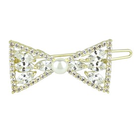 Bow and Faux Pearl Hair Clip Cubic Zirconia, Gold