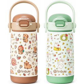Fimibuke Kids Insulated Water Bottle with Straw Lid & Handle - 14oz BPA-FREE 18/22 Stainless Steel Metal Tumbler Leak Proof Double Wall Vacuum Kids Cup Toddler Water Bottle for School Boys Girls