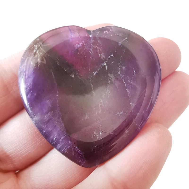 Lovionus89 Thumb worry stone, hand-carved heart-shaped polished healing crystal accents