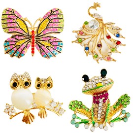 Women's Brooch Set, Animal Shape Crystal Brooch, Vintage Leaf Pearl Brooch Pins for Clothing Decoration, Alloy, rhinestones