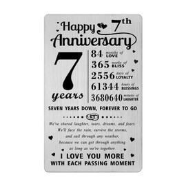 Richesele Happy 7 Year Wedding Anniversary Wallet Card - 7th Anniversary Card - 7 Years Anniversary Decorations Gifts for Husband Wife Him Her