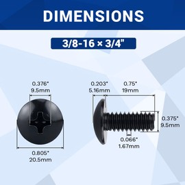 3/8-16 x 3/4" Stainless Truss Head Machine Screws 10 Pcs, 18-8 (304) Stainless Steel Phillips Drive Truss Head, Full Thread, Black Coated, Fayeploo (with Phillips Bit)