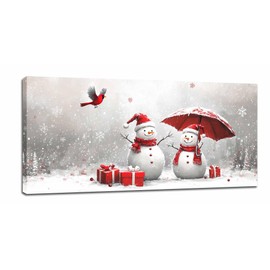 Snowman Large Wall Art for Living Room Snowman and Cardinal Wall Decor for Bedroom Snowman Pictures Christmas Painting Framed Large Canvas Art Ready to Hang 30"x60"
