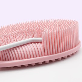 1 Pcs Silicone Bath Brush, Dual-Sided Massage Shower Brush, Suitable for Scrubbing, Suit for Kids & Adults, Household Soft Silicone Bathing Tool, Gentle & Non-Irritating (Pink)