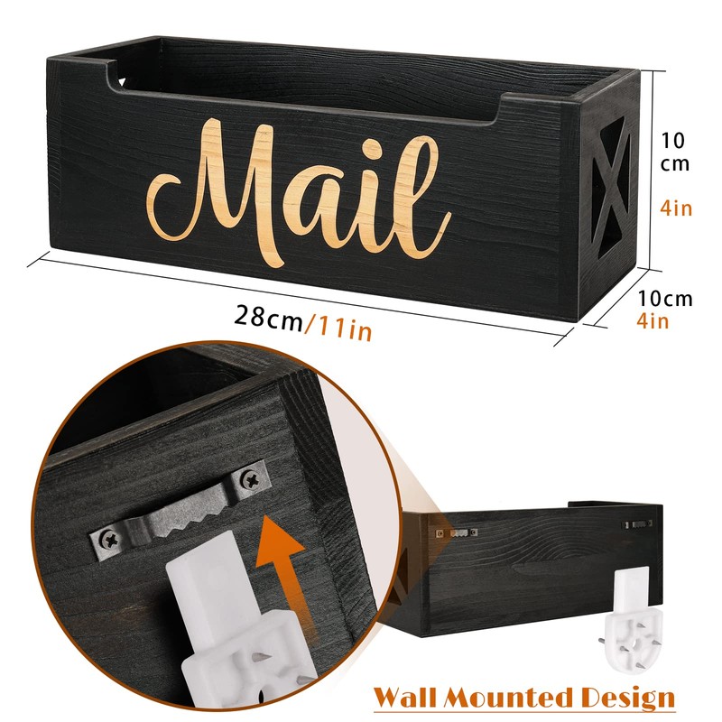 Mail Organizer Mail Holder Countertop, Rustic Wooden Mail Basket Mail